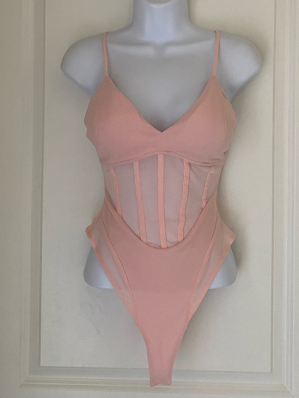 Privy Bodysuit Womens Pink Mesh Corset Bodysuit Bustier Top M Coquette Festival